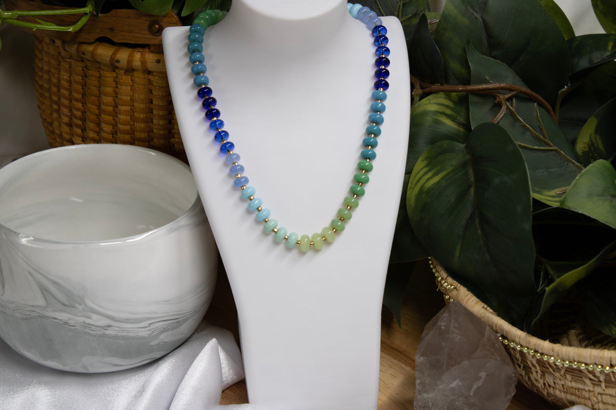 Verdant Tide | Handmade Blue & Green Glass Beaded Necklace